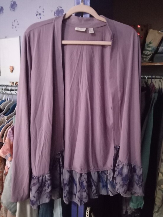 LOGO by Lori Goldstein Sweaters - LOGO Purple Open Front Cardigan Lightweight